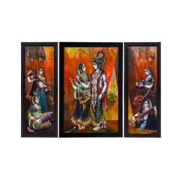 eCraftIndia Set Of 3 Musical Radha With Krishna Satin Matt Texture UV Art Painting-image-54