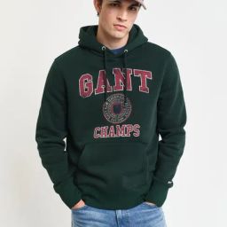 Gant Green Regular Fit Printed Hooded Sweatshirt-image-64