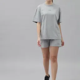 GRIFFEL Grey Cotton Oversized T-Shirt With Shorts-image-90