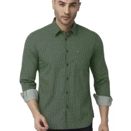 Basics Green Cotton Slim Fit Printed Shirt-picture-41