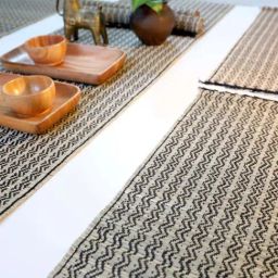 Peepul Tree Handmade Set of 4 Dining Table Mats and 1 Table Runner in Black image 2