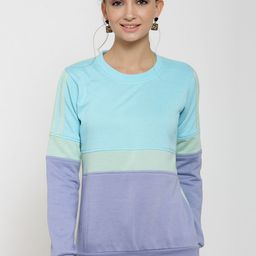 Belle Fille Women Turquoise Blue & Sea Green Colourblocked Sweatshirt-image-90