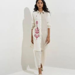 Utsa by Westside Off-White Striped Cotton-Blend Straight Kurta-image-95