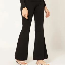 B77 Black Cotton Lycra Flare Fit Casual Trouser-picture-34