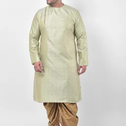 DEYANN PLUS Men Green & Brown Woven Design Kurta with Dhoti Pants-19