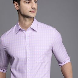 Louis Philippe Lavender Checked Slim Fit Stretchable Formal Shirt-image-45