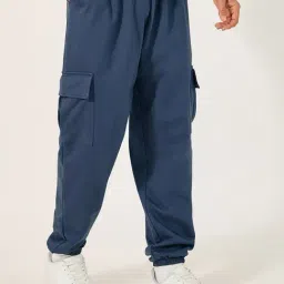 Styli Dark Blue Cotton Relaxed Fit Solid Joggers-image-47