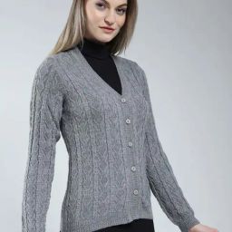 Monte Carlo Grey Regular Fit Self Pattern Cardigan image 4