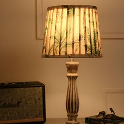 green girgit Beige Printed Wood Frusturical Shaped Table Lamp with Bulb-image-65
