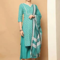 Jompers Green Printed Kurta Palazzo Set With Dupatta-image-71