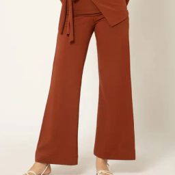 B77 Rust Cotton Lycra Wide Leg Casual Trouser-image-14