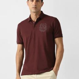 Van Heusen Maroon Cotton Regular Fit Embroidered Polo T-Shirt-picture-27
