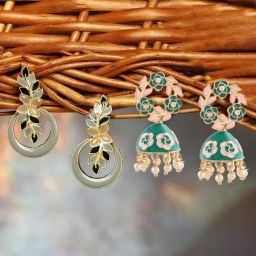 Zaveri Pearls Set of 2 Multicolor Enamel Stones & Beads Traditional Jhumki Earring-ZPFK16862-32
