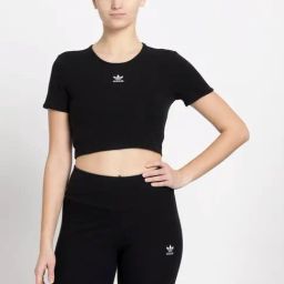 Adidas Originals Black Plain Sports Cropped T-Shirt-picture-47