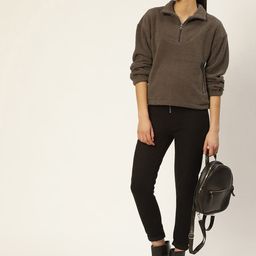 LILL Women Brown Solid Sherpa Sweatshirt-image-39