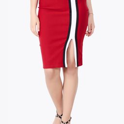 Cation Women Maroon & White Colourblocked Pencil Skirt-image-21
