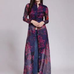 Scorpius Purple Floral Print Long Top-picture-40