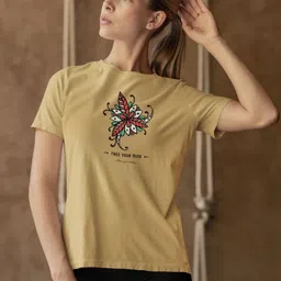 Moda Rapido Women Printed V-Neck Extended Sleeves Bio Finish Slim Fit T-shirt-image-38