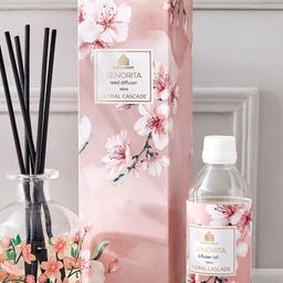 Home Centre Senorita Pink Glass Floral Cascade Reed Diffuser Set-55