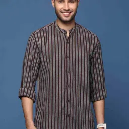 showoffff Showoff Brown Cotton Slim Fit Striped Shirt-picture-39