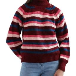 Elle Maroon & Pink Striped Sweater-picture-42