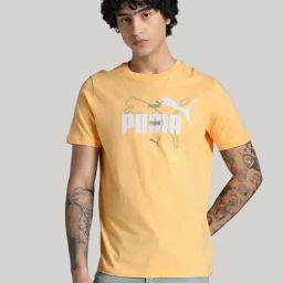 Puma Orange Cotton Regular Fit Logo Printed Sports T-Shirt-image-83