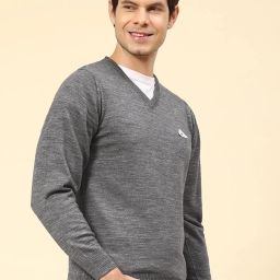 Monte Carlo Grey Wool Blend Regular Fit Solid Pullover image 4
