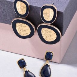 Zaveri Pearls Set of 2 Black & Gold Tone Enamel Contemporary Drop Earring-ZPFK16884-36