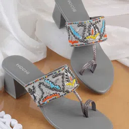 Mochi Women Printed Open Toe Block Heel Sandals-11