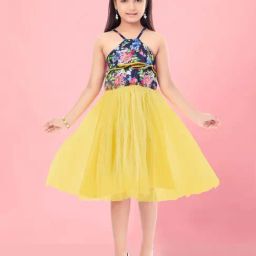Aarika Kids Navy & Yellow Floral Print Middi Dress-image-89