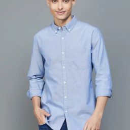 Fame Forever by Lifestyle Sky Blue Cotton Slim Fit Shirt-image-94