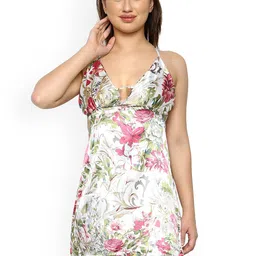 Ms.Lingies White & Olive Green Printed Satin Baby Doll-image-10