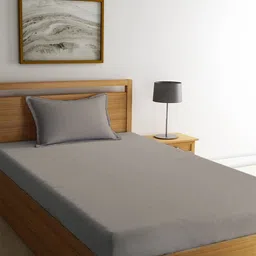MAYFAIR HOMES LONDON Taupe Solid 144 TC Cotton 1 Single Bedsheet with 1 Pillow Covers-picture-34