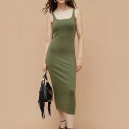 Ginger Olive Cotton Regular Fit Dress-12