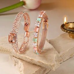 Zaveri Pearls Set of 2 Rose Gold Dazzling Austrian Diamonds Bracelet-ZPFK16864-17