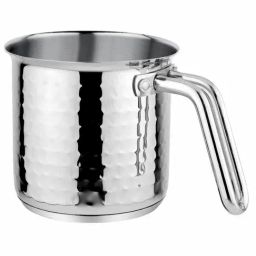 Prabha Stainless Steel Silver Hammered Milk Pot 14cm - Induction & Gas Compatible-14