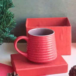 WEAVING HOMES 1Pc Red Hand Painted Textured Ceramic Glossy Mug in a Gift Box-5