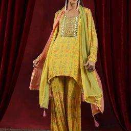 Libas Art Yellow Embroidered Kurta Sharara Set With Dupatta-image-25