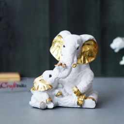 eCraftIndia Multicolor Polyresin Small Elephant Family Mom and Baby Statue-image-82