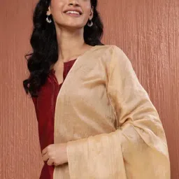 Fabindia Beige Silk Blend Woven Dupatta-image-4