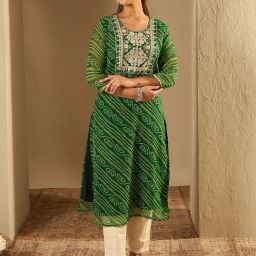 Indo Era Green Printed Straight Kurta-picture-4