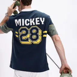Kook N Keech Disney Men Mickey Mouse Printed Oversized Polo Collar T-shirt-image-66