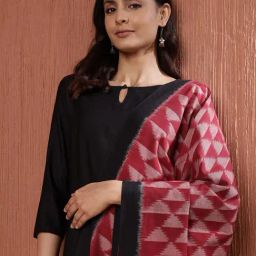 Fabindia Maroon Cotton Blend Woven Dupatta-image-88