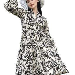 Melon by PlusS Beige & Black Printed A Line Dress-image-66
