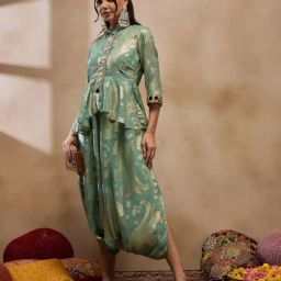 Mabish By Sonal Jain Aqua Jacquard Jumpsuits-picture-13