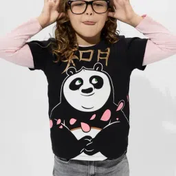 The Souled Store Girls Black Kung Fu Panda Wisdom Young Girls Cotton T-Shirt-image-9