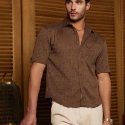 Campus Sutra Brown Polyester Oversized Self Design Shirt-picture-23