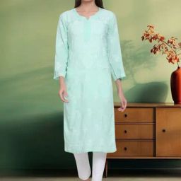 PARAMOUNT CHIKAN Mild Green Hand Embroidered Chikankari Straight Kurta-image-62