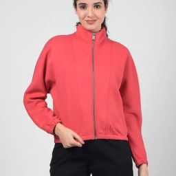 NUMERO UNO Coral Pink Brushed Fleece Solid Jacket-picture-16