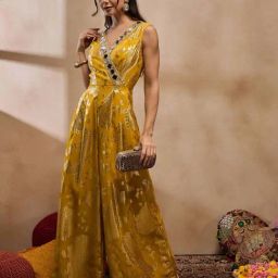 Mabish By Sonal Jain Yellow Jacquard Jumpsuits-image-58